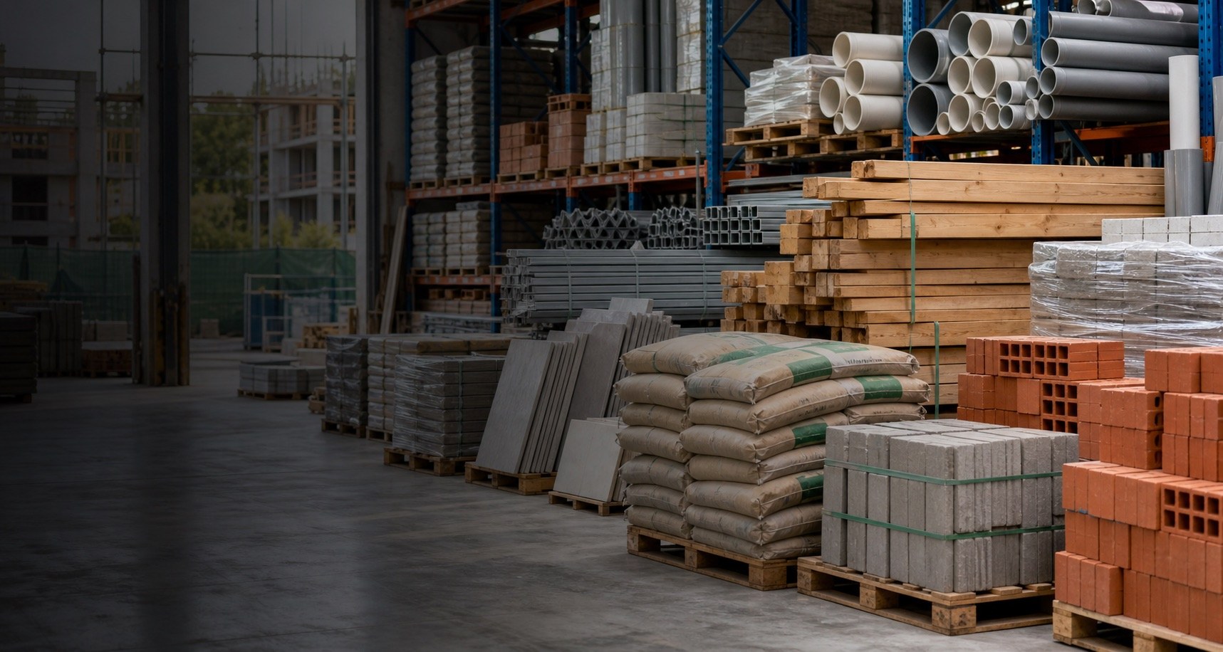 Materiales de construcción sobrantes almacenados en una bodega.